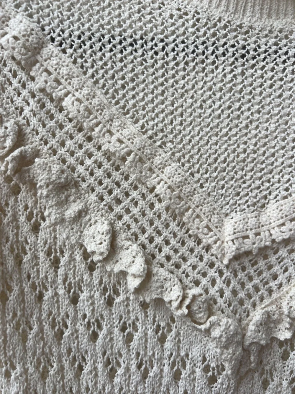ZARA Ecru Openwork Pointelle Crochet Sweater